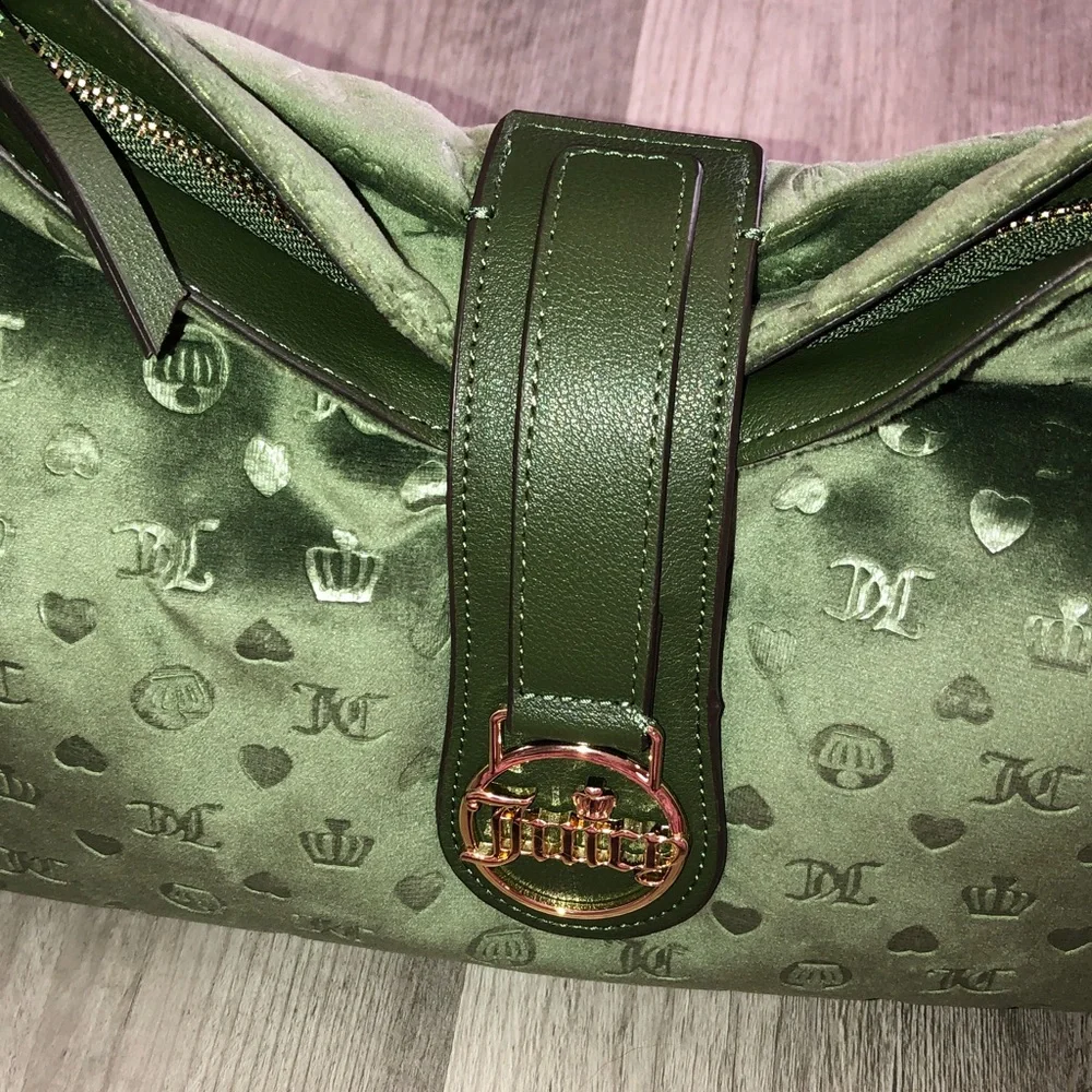 Juicy Couture Supergreens First Class Couture Hobo Bag Velvet & Faux Leather NWT